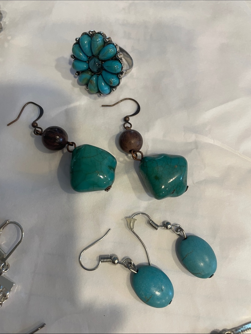 Turquoise Stone Dangle Earrings - Blue Green Gemstone Earrings and ring